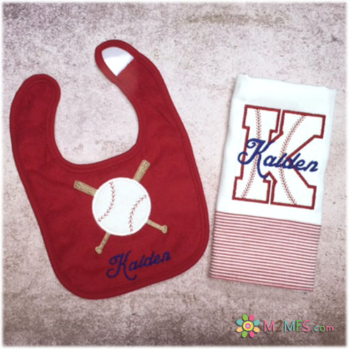 Baseball Bib Burp Set