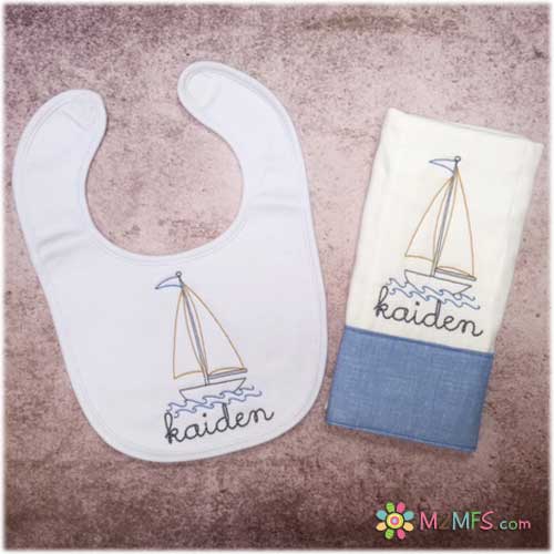 Sketch Sailboat Burp Bib Set